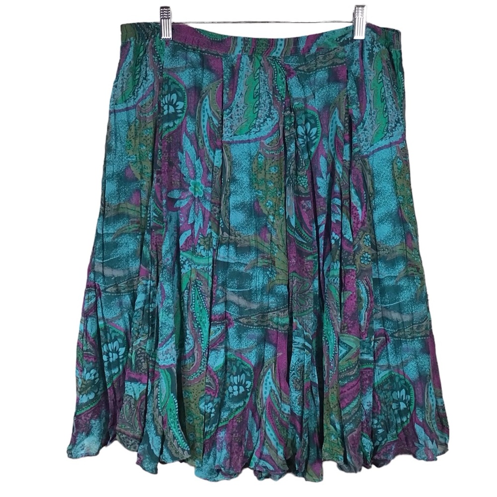 Coldwater Creek Womens Broomstick Skirt Size XL Pleated Midi Paisley Floral Boho